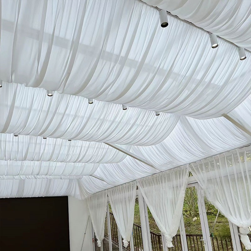 Decoración de boda decoración de techo ondulado cortina patio decoración de dormitorio polvo hotel superior