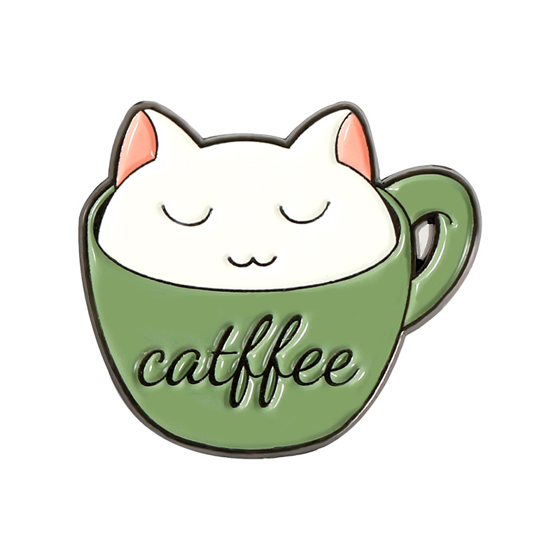 Europa y América nueva insignia creativa computadora de dibujos animados taza café lindo gato patrón aleación accesorios broche