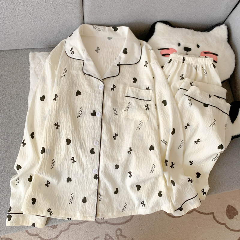 工厂直销云朵棉新款睡衣女长袖长裤开衫翻领卡通大码家居服套装|undefined