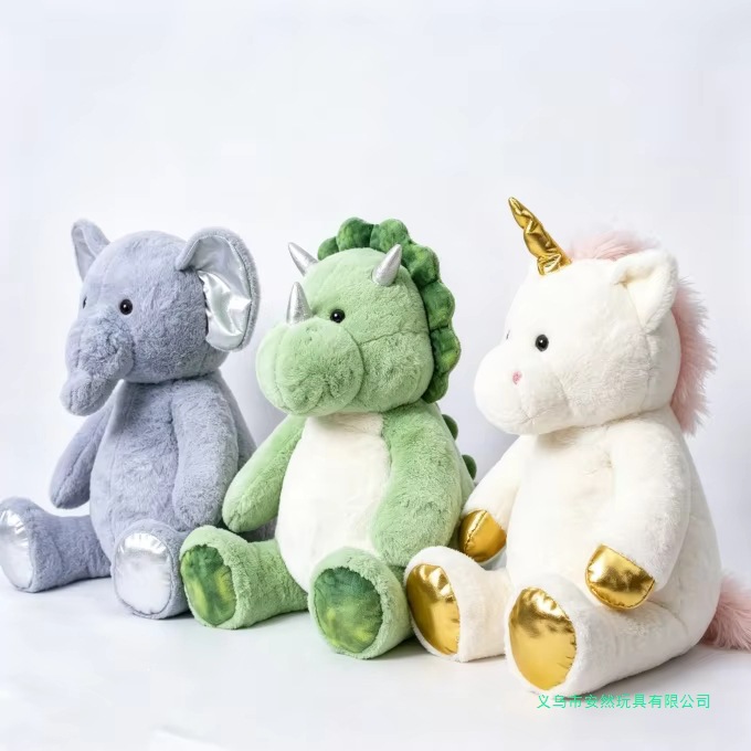 Customized 3-piece unicorn and dinosaur plush toy set, a set of three fantasy animal plush toys for children