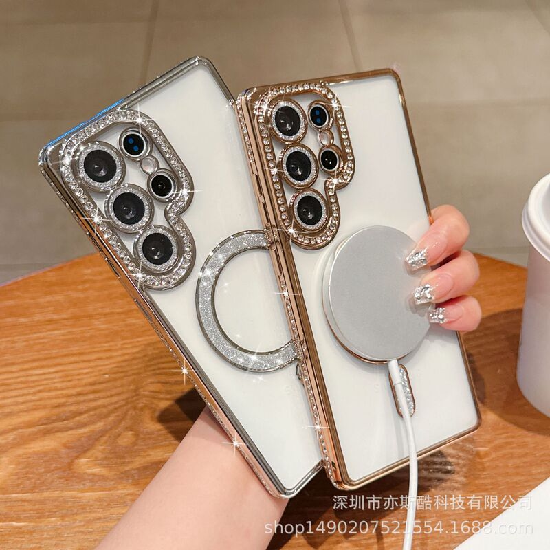 Suitable for Samsung S25Edge Mobile Phone Case with Electroplated Edges and Diamonds, S24Fe Magnetic Charging, S23 Anti-Fall Protective Case A17