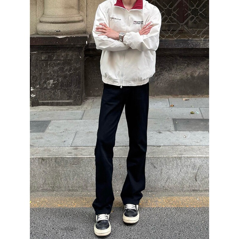 Cross-Border Foreign Trade Black Willow Leaf Scimitar Jeans Fleece-Lined Slimming Look Slimming Look Pants American Straight-Leg Pants