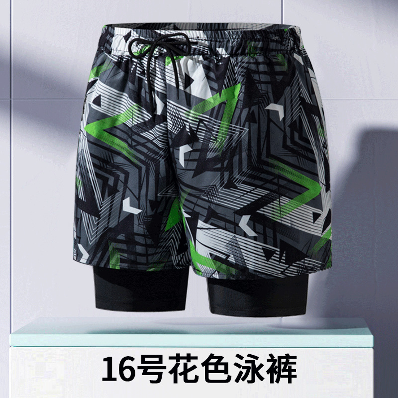 Pantalones de baño de hombre para adultos nuevos anti-vergüenza de doble capa de ángulo plano profesional de secado rápido de moda relajada alta elástica gran tamaño de arena