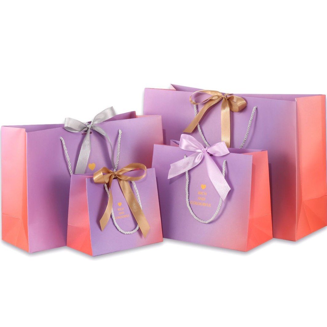 Bolso de empaquetado degradado púrpura bolsa de regalo degradado tienda de ropa bolso bolsa de papel bolsa de regalo con logotipo impreso