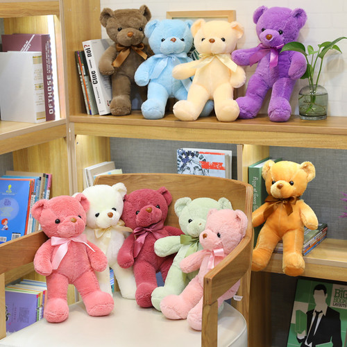 Colorful Ribbon Teddy Bear Plush Toy Doll Wedding Catch Machine Rag Doll Small Goods Bear Toy Wholesale