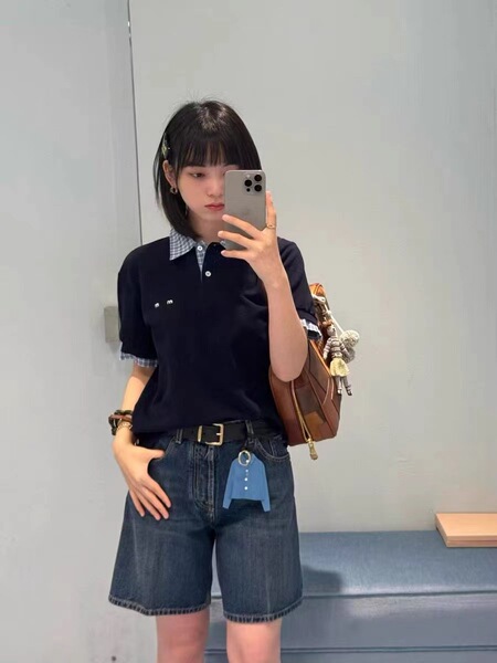 오양 페이크 투피스 콘트라스트 컬러 반팔 폴로 셔츠 여성 여름 디자인 센스 니쉬 셔츠 루즈 탑