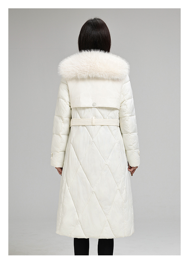 Women's Long Puffer Coat With Belt, Oversized Hooded Winter Jacket, Thickened Polyester Filling, Knee-Length Warm Parka For Cold Weather_voghion.com