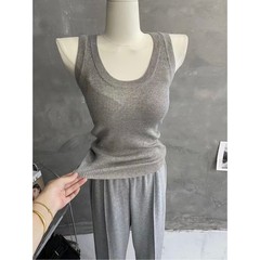 高級グレーU襟ねじ修身ベスト女性遮副乳内着上着春夏純色外着底ストラップ