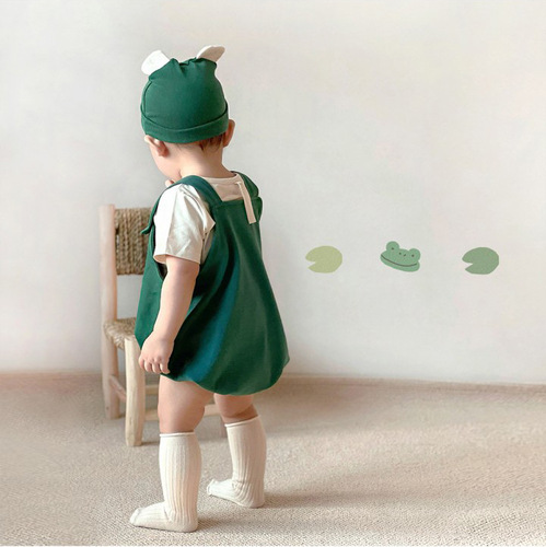 24 spring and summer new Korean style jumpsuit ins style small frog shaped suspender belt baby bag fart overalls