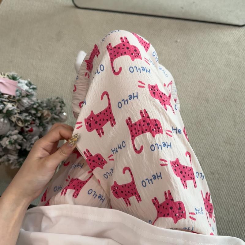 Primavera y verano · Pantalones de pijama casuales para mujeres pantalones a prueba de mosquitos rojos en línea 2025 nuevos pantalones caseros para llevar