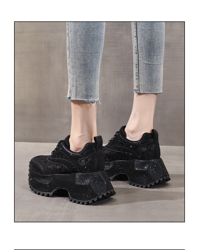 Giày sneaker nữ đế dày lưới thoáng khí đính đá full kim cương — Màu đen chi tiết 15