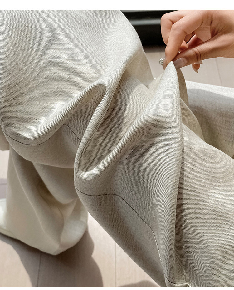 Quần culottes nữ ống rộng vải lanh cạp cao thắt lưng bản to — Màu đen thông thường chi tiết 47
