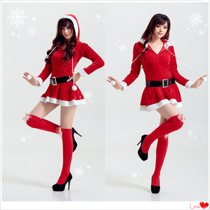 New Christmas Dress one-piece short skirt hairy ball Christmas suit Santa Claus dress up performance Dress Dance table d