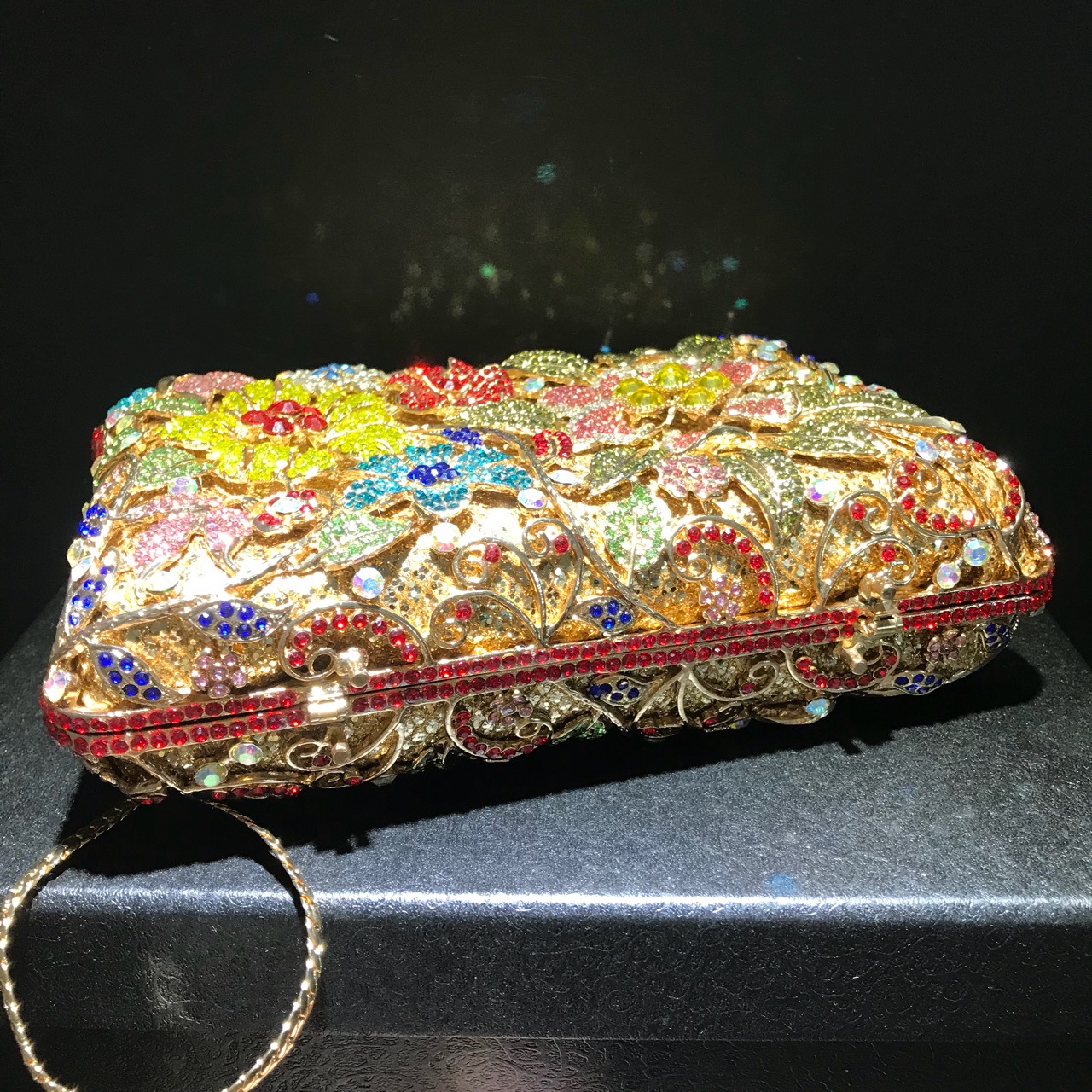 Túi clutch nữ đính kim cương hoa mẫu mới, cầm tay dạ hội màu vàng — Màu vàng chi tiết 2