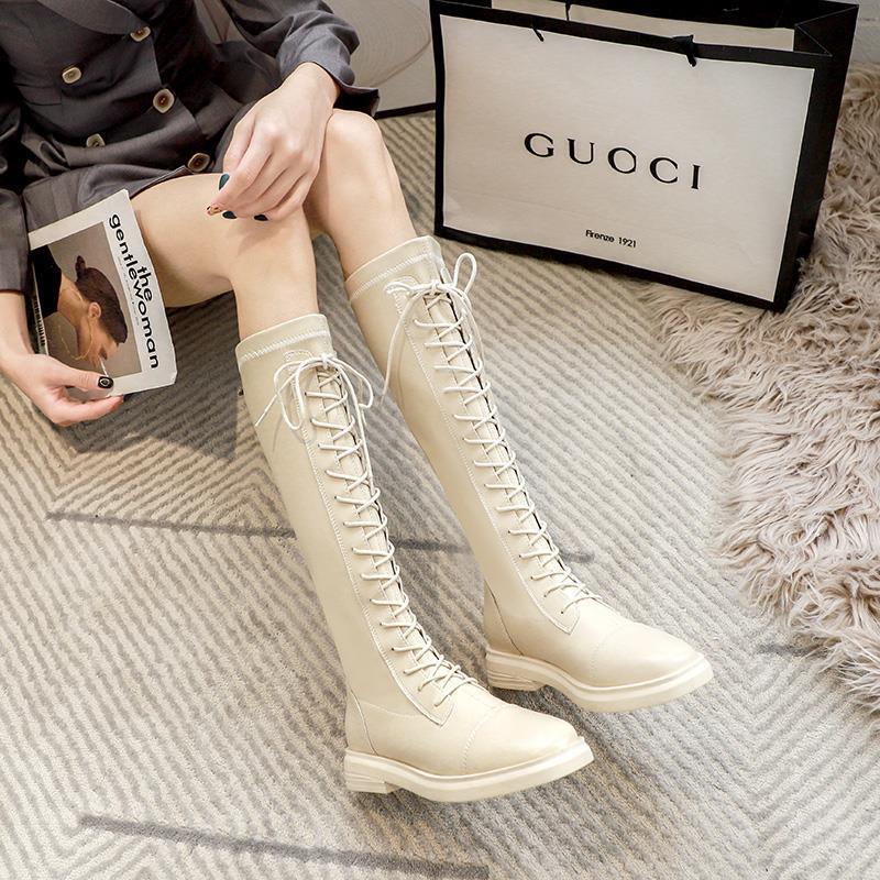 White Knights Boots Women's British Style New Autumn and Winter fleece-lined Soft Leather Boots Mid-Boots Long Boots Round Toe Martin Boots White Knights Boots Women's British Style New Autumn and Winter fleece-lined Soft Leather Boots Mid-Boots Long Boots Round Toe Martin Boots