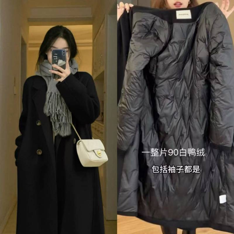 Down Jacket with Wool Lining, Women's Mid-Length Woolen Coat, 2025 Autumn and Winter New Long Woolen Coat for Petite Women