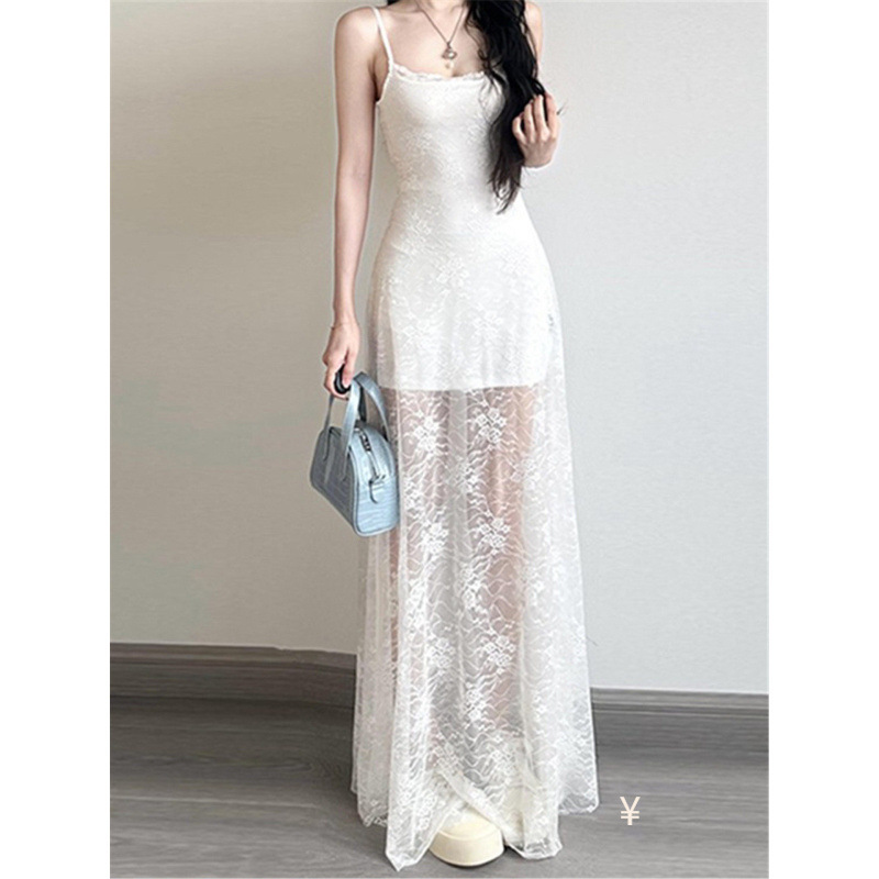 Beach Vacation Style Lace Suspender Long Dress Two-Piece Set for Women Summer Patchwork Super Fairy Dress Sun Protection Shirt Set Beach Vacation Style Lace Suspender Long Dress Two-Piece Set for Women Summer Patchwork Super Fairy Dress Sun Protection Shirt Set