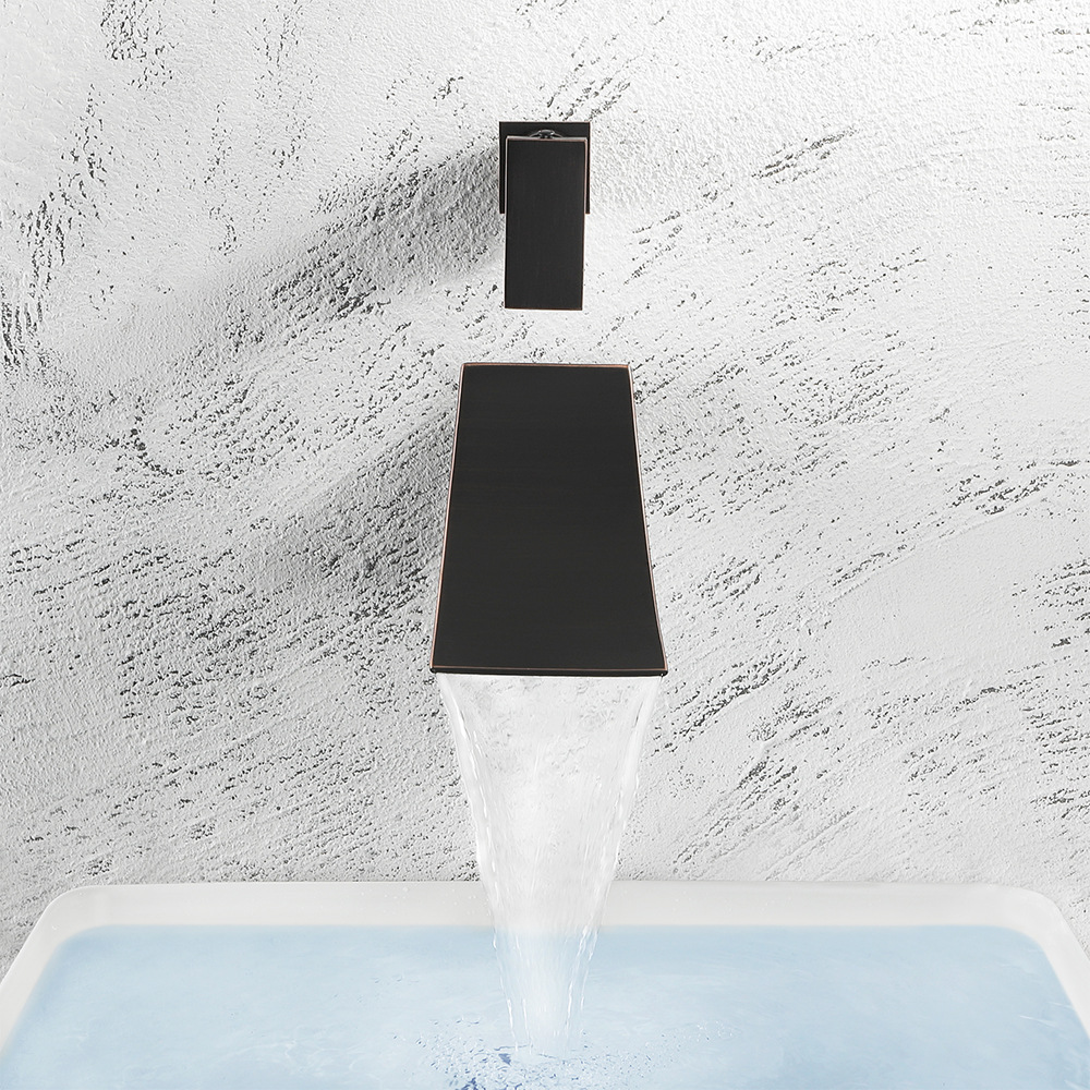 Cross-border brass washbasin faucet waterfall water outlet single, cold and hot mixed water is concealed in the wall-mounted bathroom countertop basin undefined