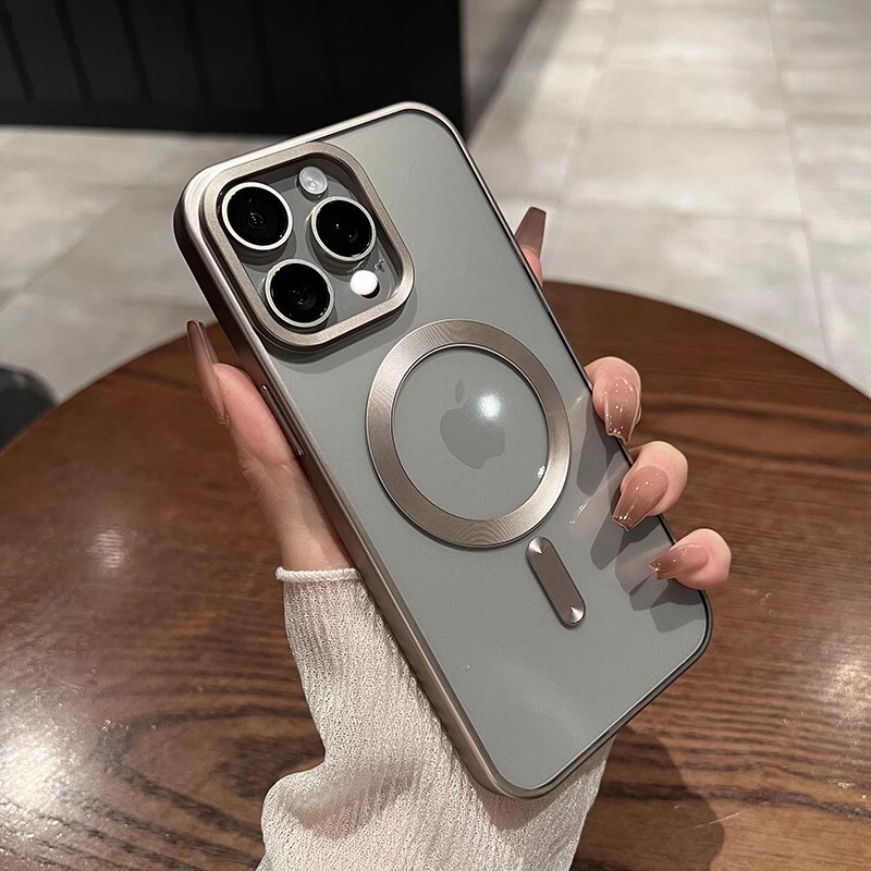 Apple 16promax matte magnetic large hole mobile phone case for iphone15 plating transparent drop-proof protective cover