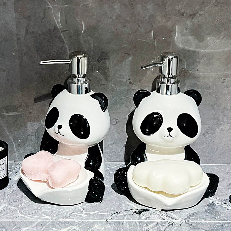 Контейнер Rongxiong Panda 2-в-1: держатель для мыла и флакон эмульсии для шампуня, геля душа, дезинфицирующего средства для рук