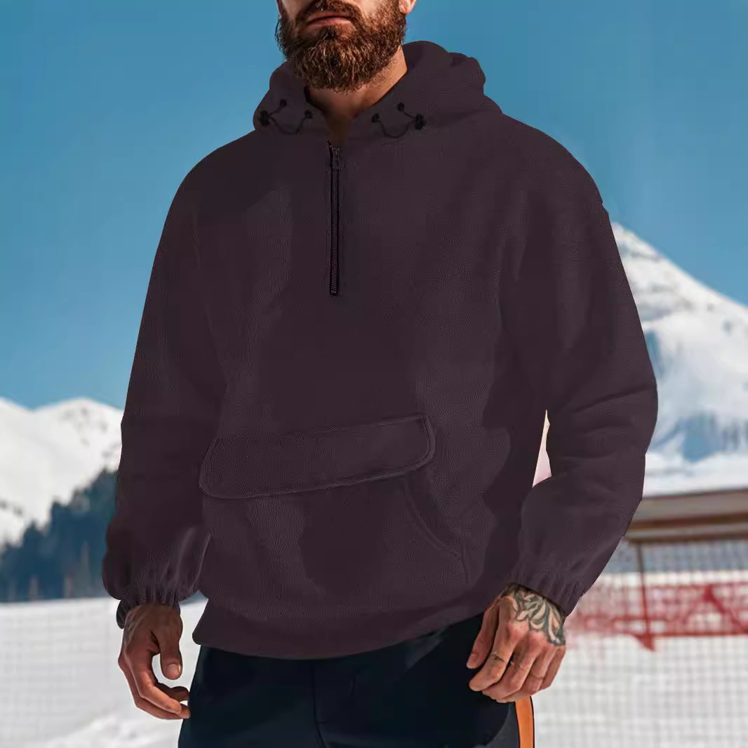 Felpa con cappuccio da uomo autunno inverno felpa con cappuccio in pile austriaco con tasca larga e mezza cerniera pullover con cappuccio_voghion.com