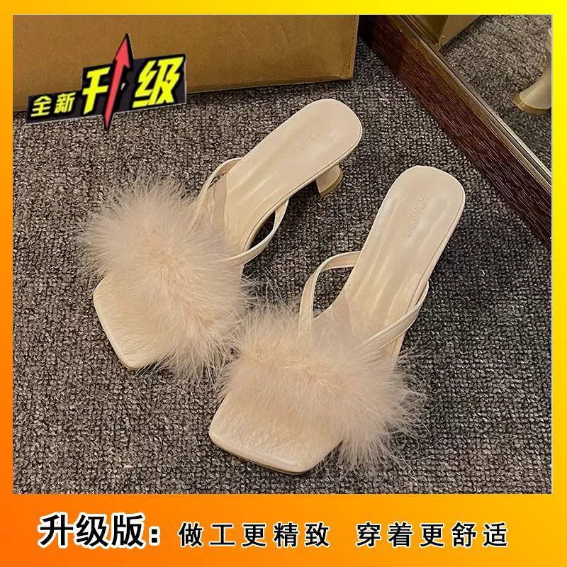 Симатик пряжка на каблуке с hairy сандалиями, французская богиня, массивные каблуки, высокая обувь осенью, 2024 новые модели