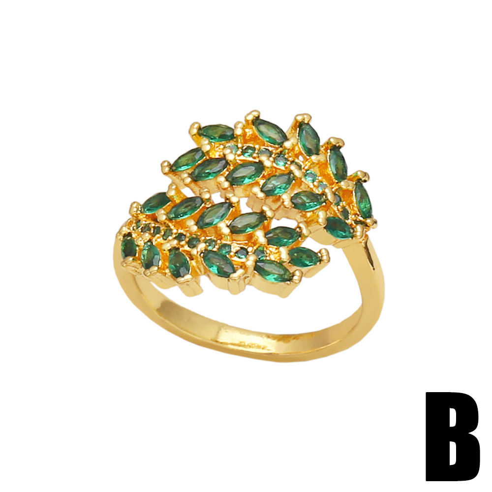 Fashion Leaf Flower Copper Open Ring Plating Inlay Zircon Copper Rings