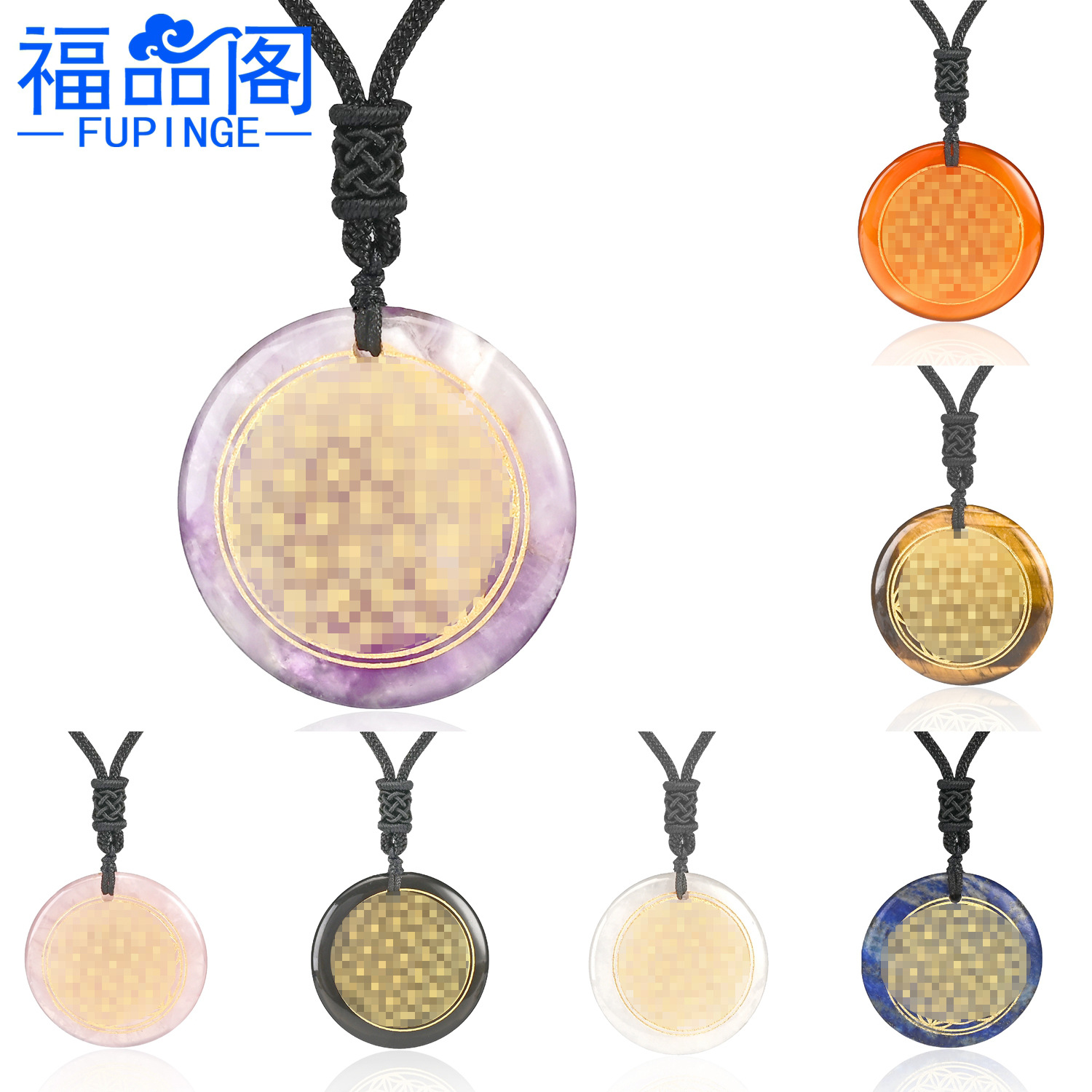 实力厂家天然水晶外贸吊坠 创意圆片雕刻flower of life欧美饰品