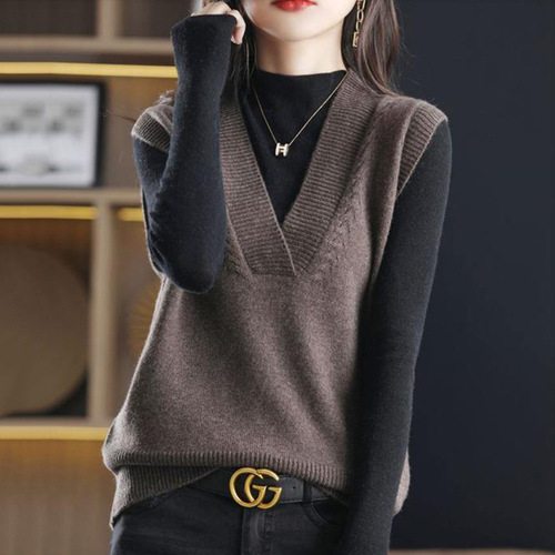Women's Spring New V-neck Sweater Vest Top Knit Cardigan Wool Yarn Outerwear Solid Color Little Jacket