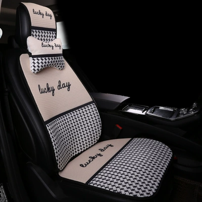 Seat Cushion Cover, Seat cushion, seat cover - champagne-houndstooth-main-driver-1-seat-cushion-1-back-cushion-1-neck-pillow-honeycomb