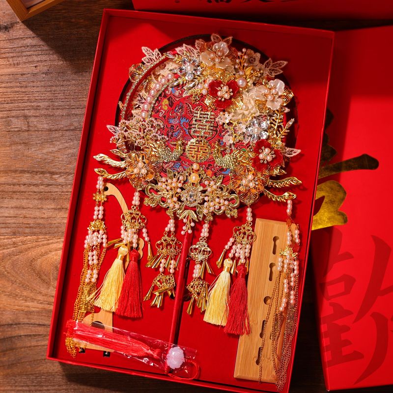 重工業両面二色扇子花嫁結婚式 DIY 材料パッケージレトロ手作り完成品 Xiuhe ハイエンドウェディングファン|undefined