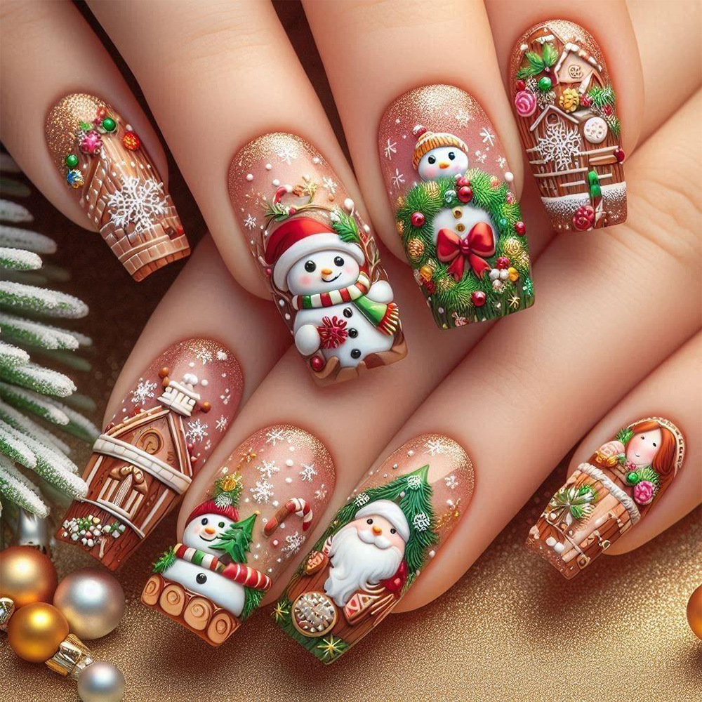 Ventas transfronterizas en caliente Navidad manicure relieve muñeco de nieve para usar un parche de uñas 24 piezas de productos terminados parches de uñas falsas image 1