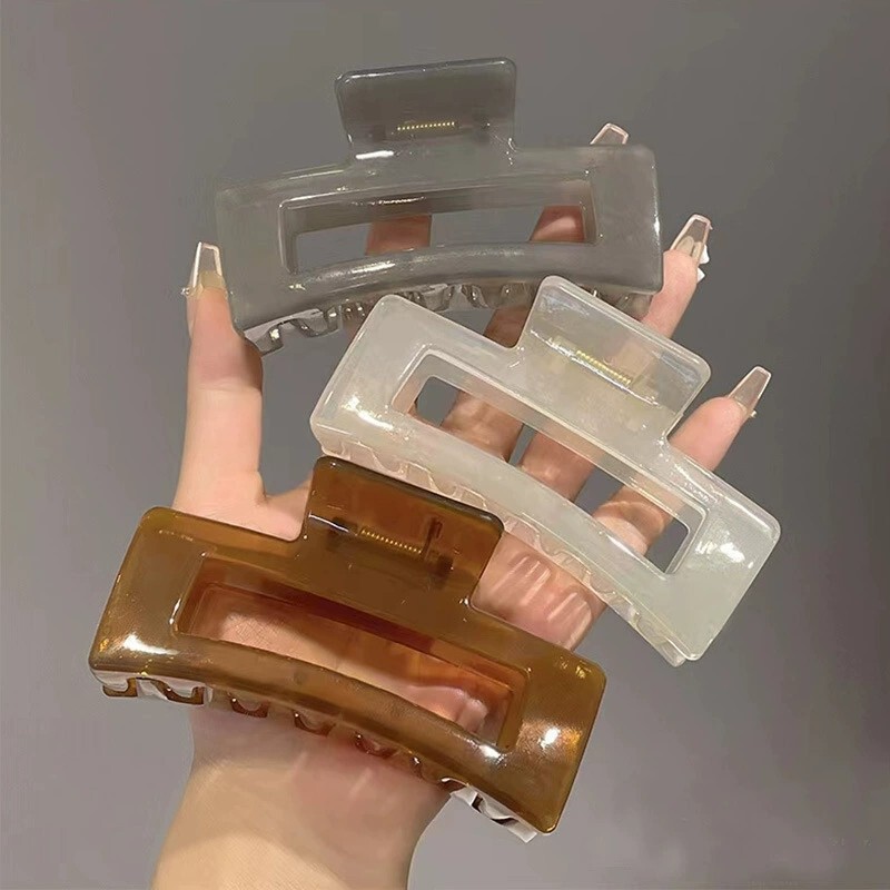 13CM シンプルなスクエアヘアクリップ、女性用、エレガントなゼリーカラーのアクリルシャーククリップ、後頭部用ヘッドバンド|undefined