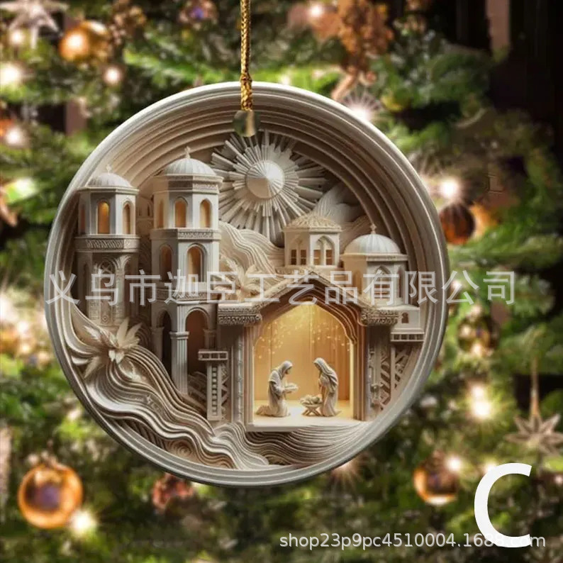 クロスボーダー起爆クリスマスストラップパーティーペンダントサンタクロース漫画クリスマスツリーペンダントアクリル円形平面|undefined
