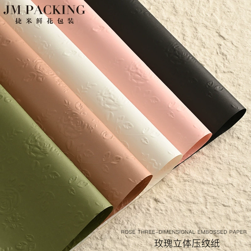 Бумага для упаковки букетов с рельефным рисунком роз, крафт-бумага, бумага для флористики с объемным тиснением