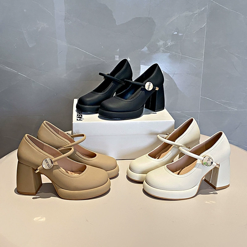 Французский нежный вечерний ветерок Мэри Джейн высокие каблуки женские дикие толстые каблуки юбка весна 2025 новые маленькие кожаные туфли