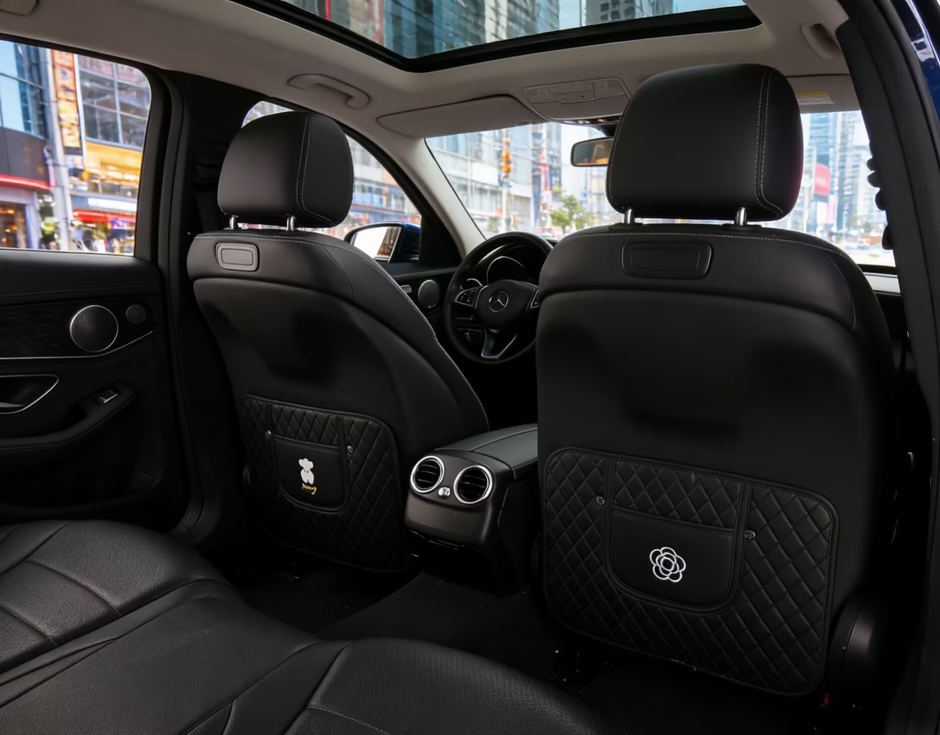 Camellia Car Anti-Kick Pad, Small Fragrance Style Rear Seat Protective Pad, Leather Seat Back Wear-Resistant Protective Pad