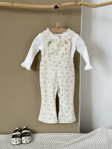2025 New Ins Infant and Toddler Comfortable Baby Girl Floral Printed Overalls Spring & Fall Corduroy Girls Pants