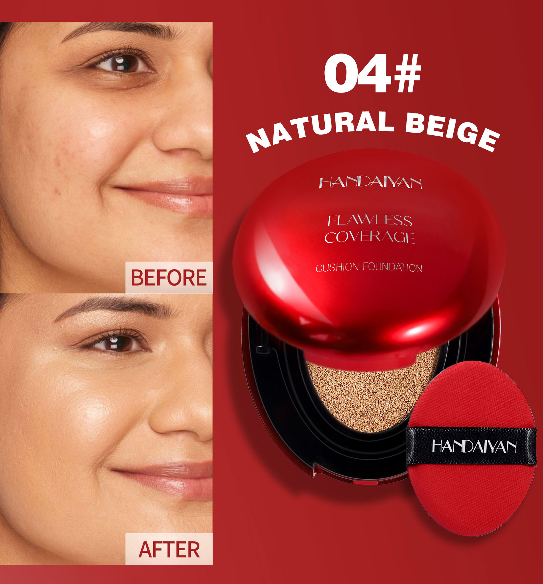 handaiyan 5-color oval red shell cushion Foundation, Clear and natural concealer and Contouring Cross-border Foundation undefined