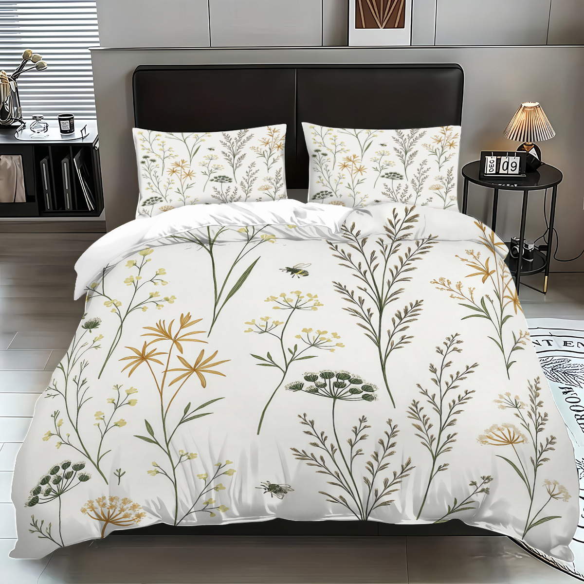 Funda de edredón floral fresca pequeña transfronteriza Estilo pastoral Ropa de cama floral pequeña Funda de edredón cepillada Juego de tres piezas JIT