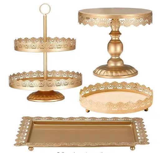 Estilo europeo creativo oro hueco soporte de la torta accesorios de la boda decoración de la Mesa de postre tienda de postres pastel de postre combinación image 2