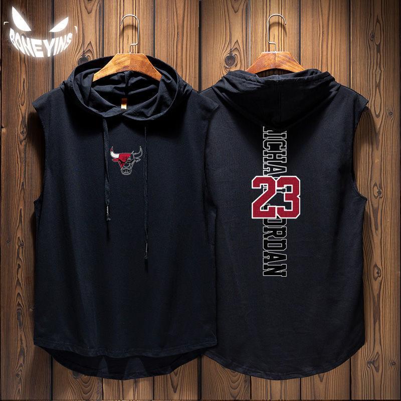 Summer Bulls Lakers Basketball Candle Sleeve Hooded Vest Sports Fitness Loose Sleeveless Sweater 12