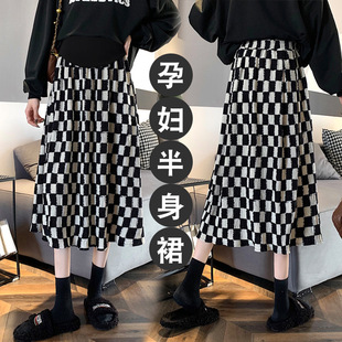 In stock Spring and Autumn new online celebrity pregnant women's dress fashionable western style velvet pendant chessboard plaid skirt winter fashion