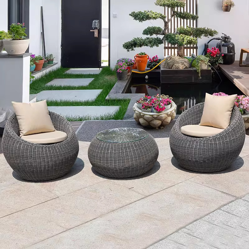 Balcón al aire libre sofá tela de caña mesa de té combinación de caña ocio al aire libre patio silla de caña jardín al aire libre muebles tejidos