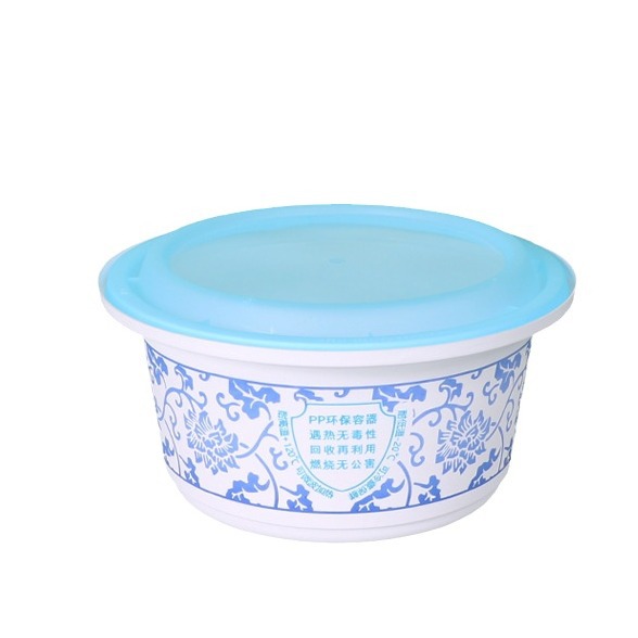 Caja de comida desechable para llevar engrosada estilo americano 568 sellado a prueba de fugas plástico de lino blanco tazón de arroz con cubierta