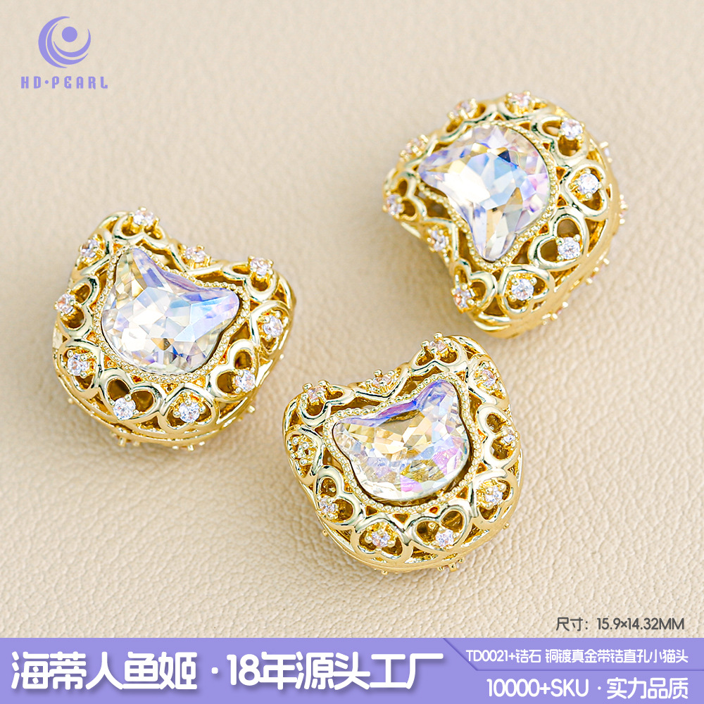 Diamond de alta calidad 16K oro zircon cristal cuentas gatito mariposa flores accesorios de joyería DIY cuentas separadoras