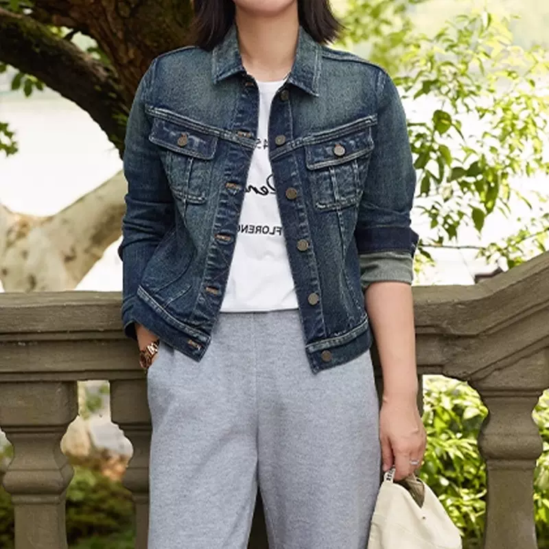 JOMOD『日杂丹宁』复古水洗做旧肌理感短款牛仔外套女显瘦上衣