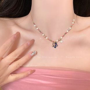 Dopamine Flower Pearl Necklace Women's Holiday Style Colorful Beaded Clavicle Chain High Color Value Student Party Bracelet Accessories