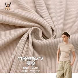竹纤维棉2*2罗纹 竹纤维混纺棉氨弹力针织面料 打底衫连衣裙领口