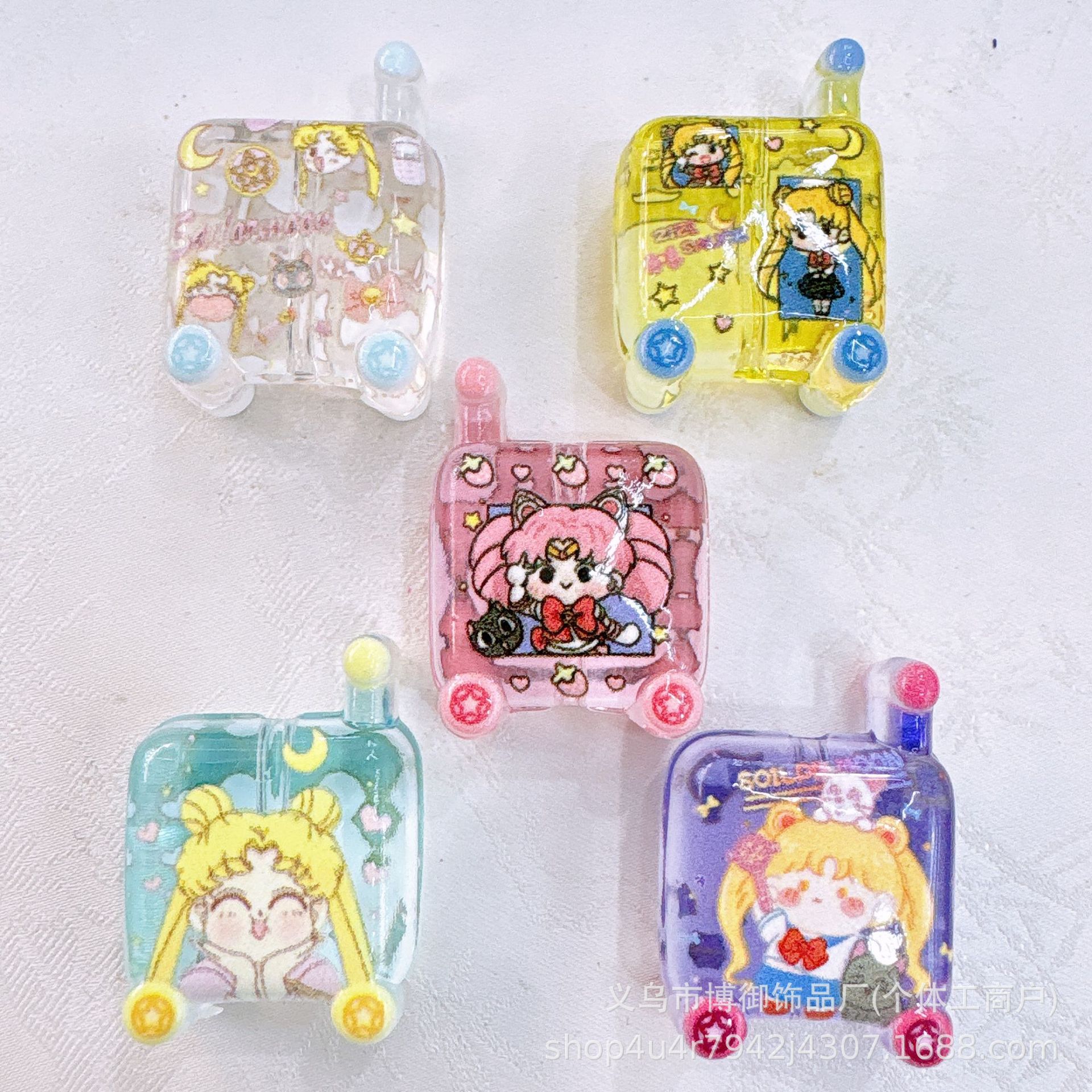 Cartoon Double-Sided Stereo Acrylic Printing Beautiful Girl Suitcase Straight Hole Beaded DIY Mobile Phone Chain Bag Chain Accessories